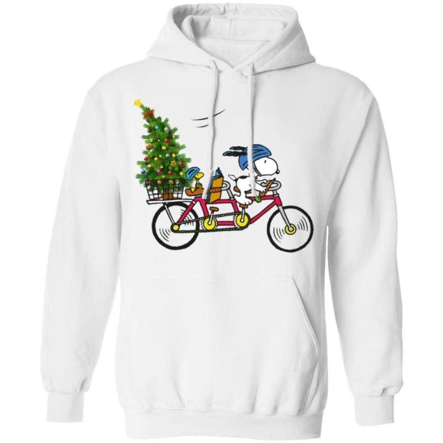 Christmas Hoodie Snoopy Carrying Christmas Tree On The Bicycle Xmas Shirt MT11