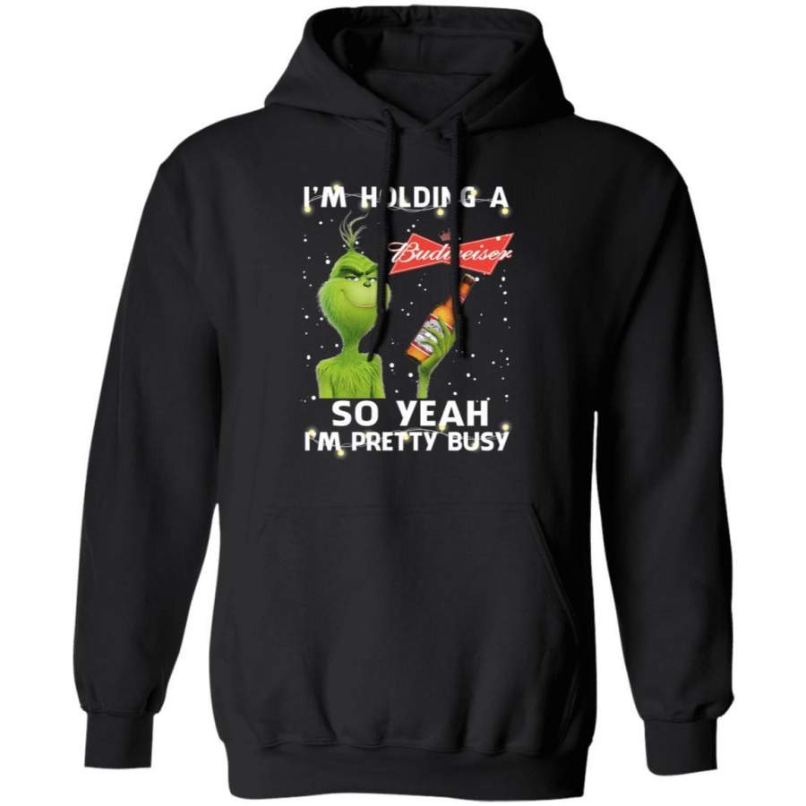 Christmas Hoodie Grinch I’m Holding Budweiser Funny Beer Xmas Shirt VA11