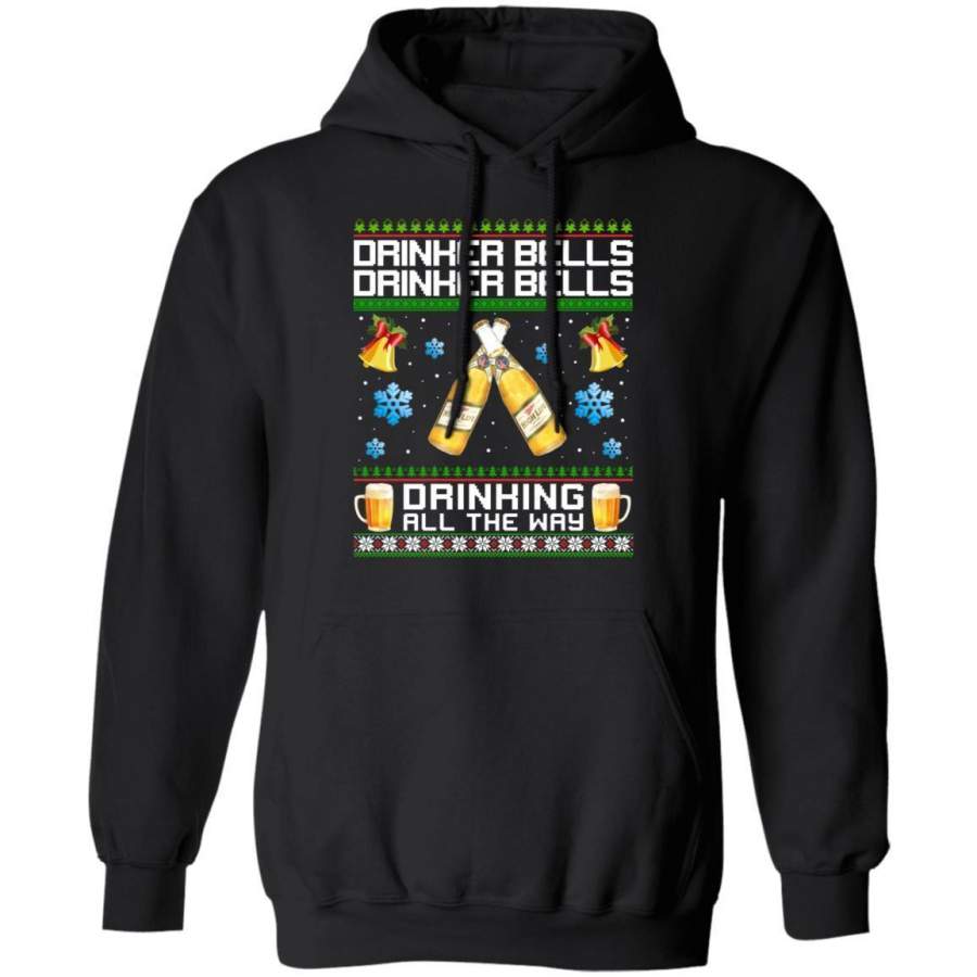 Christmas Miller High Life Hoodie Drinker Bells Drinking All The Way Beer Xmas Gift MT11