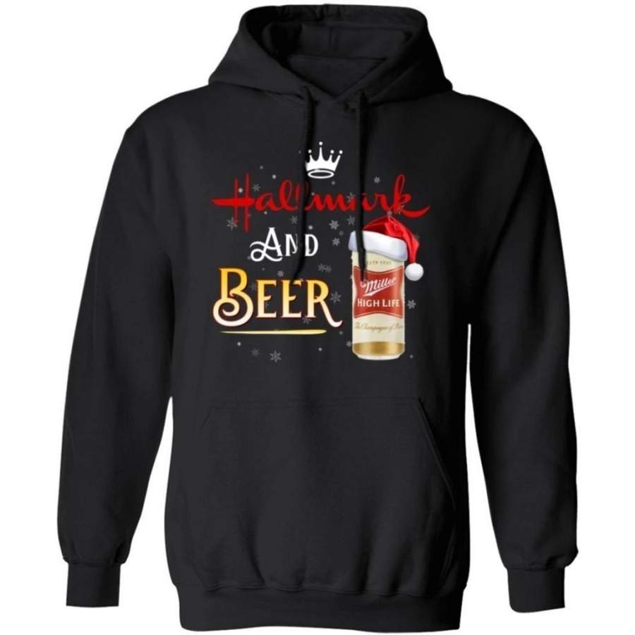 Hallmark And Miller High Life Christmas Hoodie Funny Xmas Gift HA10