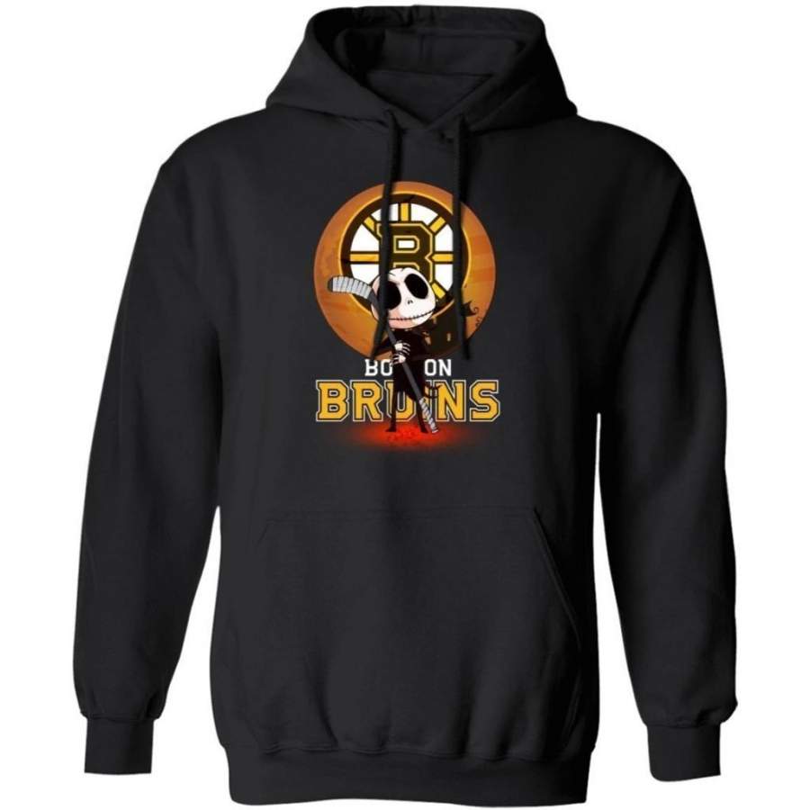 Jack Skellington Holding Hockey Stick Boston Bruins Hoodie For Fans HA09