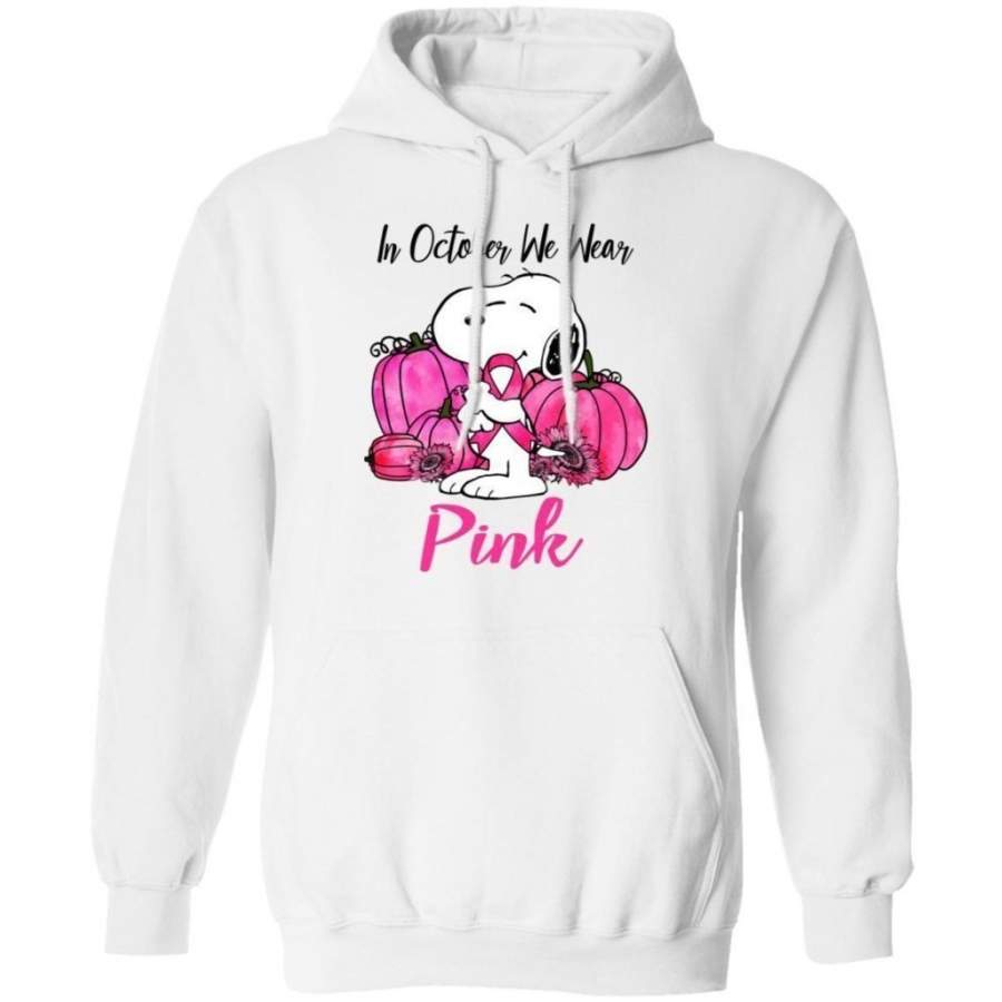 In October We Wear Pink Breast Cancer Awareness Snoopy Hoodie Cute Gift VA09