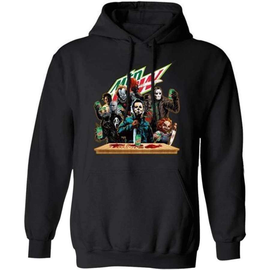 Horror Characters Drink Mountain Dew Hoodie Funny Halloween Gift TT09