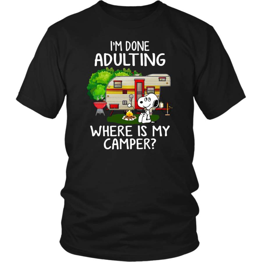 Funny Camping Snoopy I’m done adulting where is my camper shirt