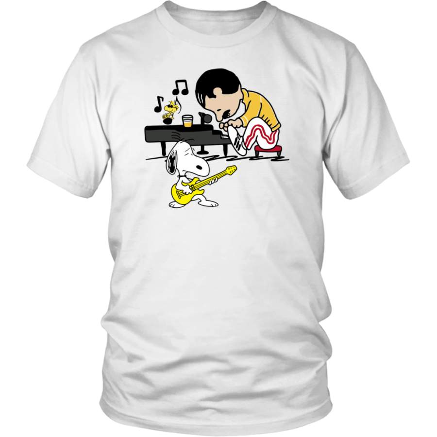 Funny Freddie Mercury Snoopy playing Piano and Guitar Woodstock shirt