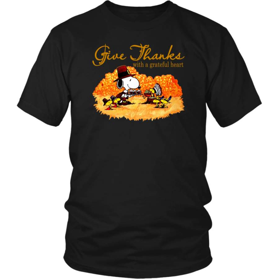 Funny Thanksgiving Snoopy Give Thanks With A Grateful Heart shirt