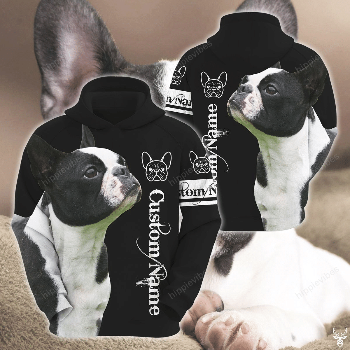 Boston Terrier Customize 3D All Over Printed Hoodie