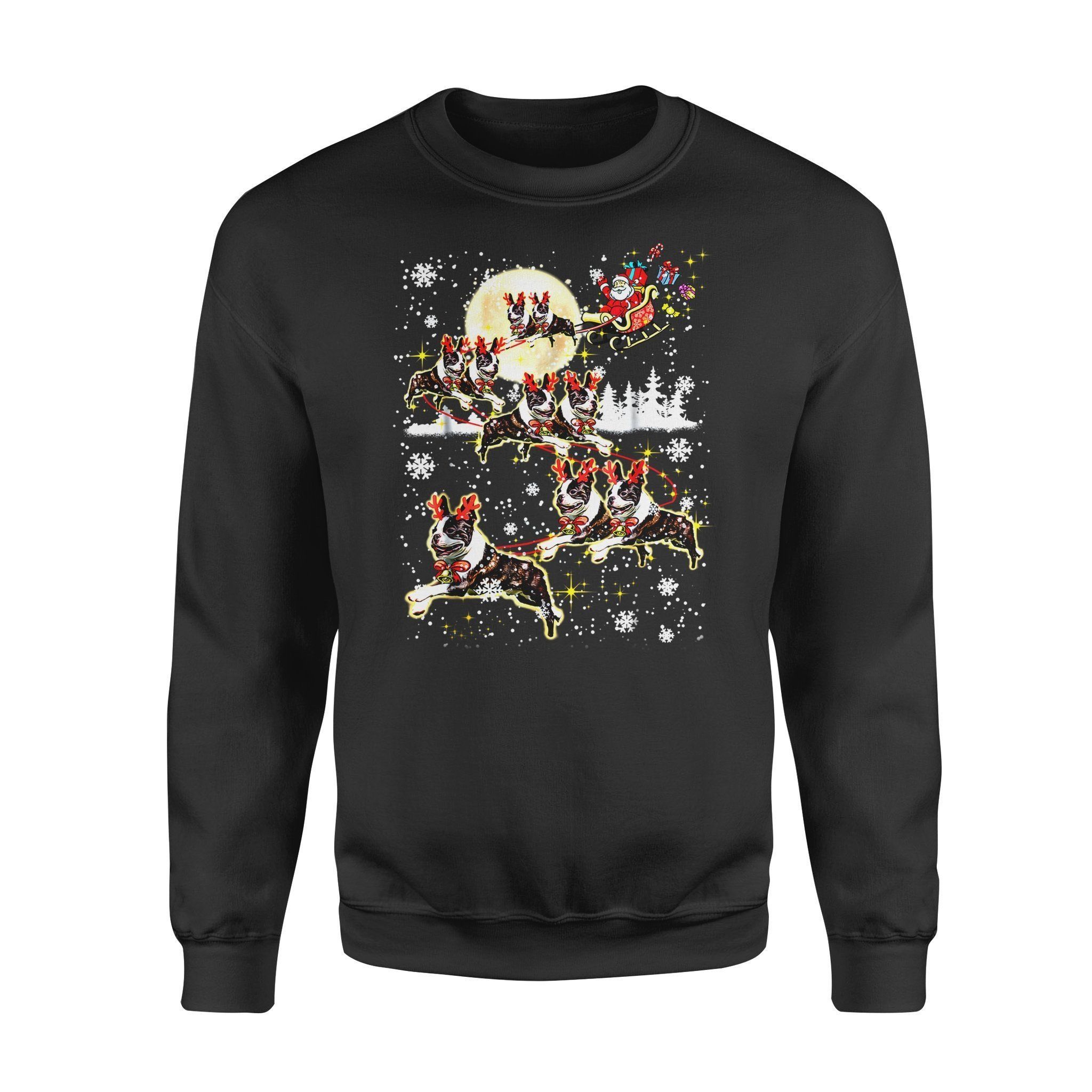 Dog Christmas Gift Idea Boston Terrier Reindeer T-Shirt – Standard Fleece Sweatshirt