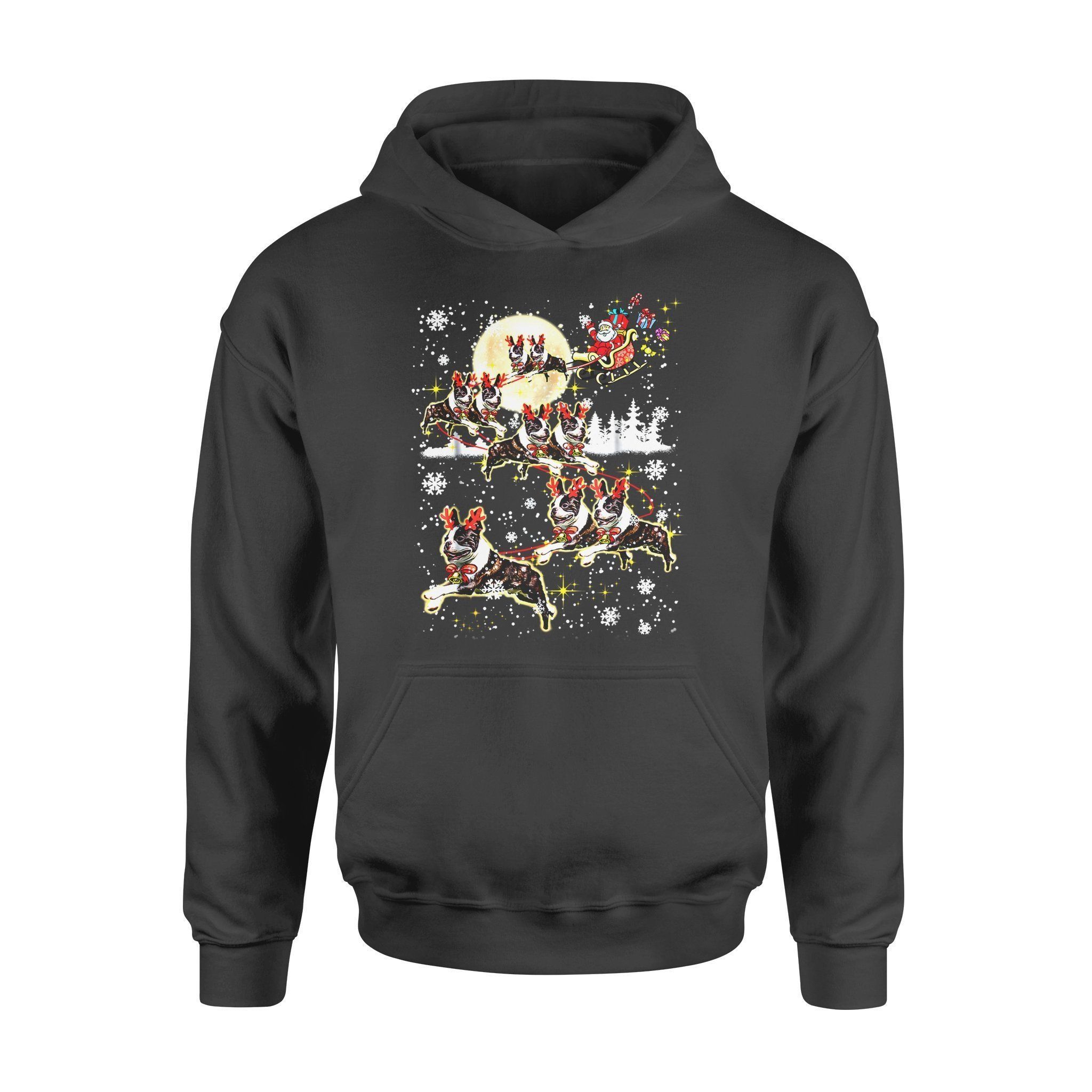 Dog Christmas Gift Idea Boston Terrier Reindeer T-Shirt – Standard Hoodie