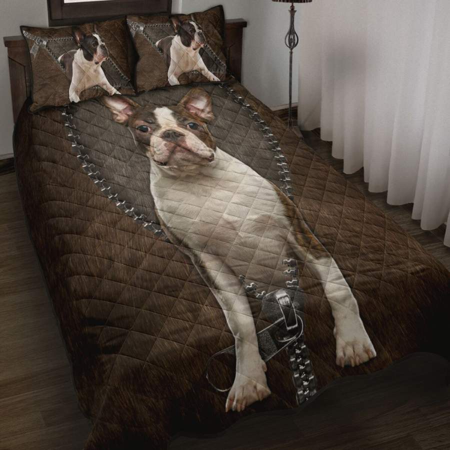 Boston Terrier Zipper Quilt Bed Set