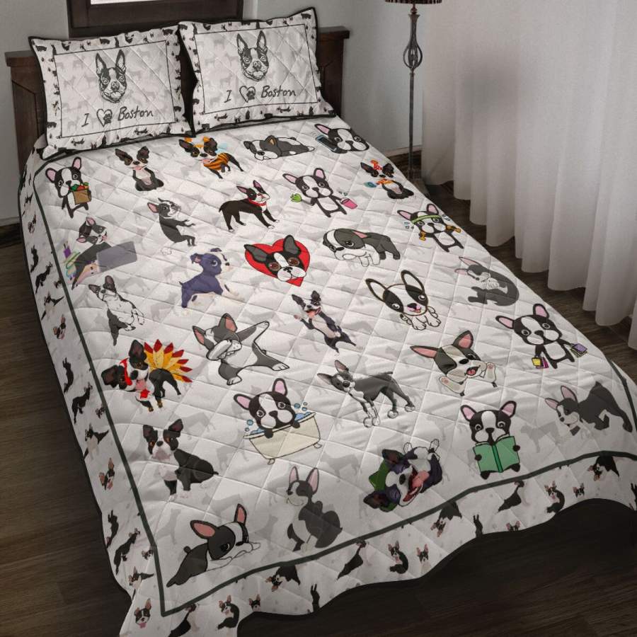 I Love My Boston Terrier Quilt Bed Set