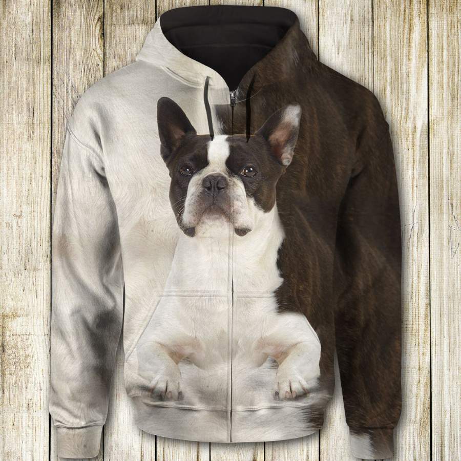 Boston Terrier Cute Face – Zip Hoodie