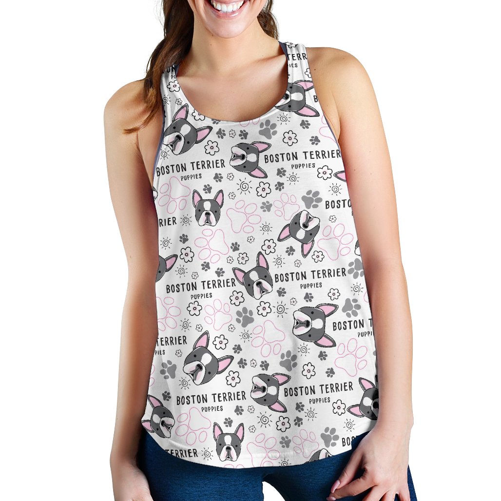 Boston Terrier Pattern Women Racerback Tank Top