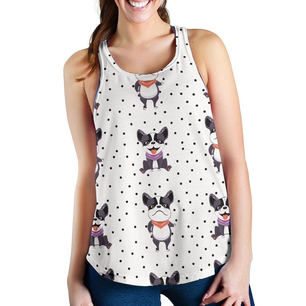 Cute Boston Terrier Pokka Dot Pattern Women Racerback Tank Top