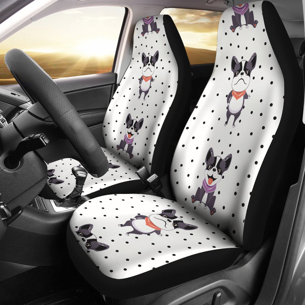 Cute Boston Terrier Pokka Dot Pattern Universal Fit Car Seat Covers