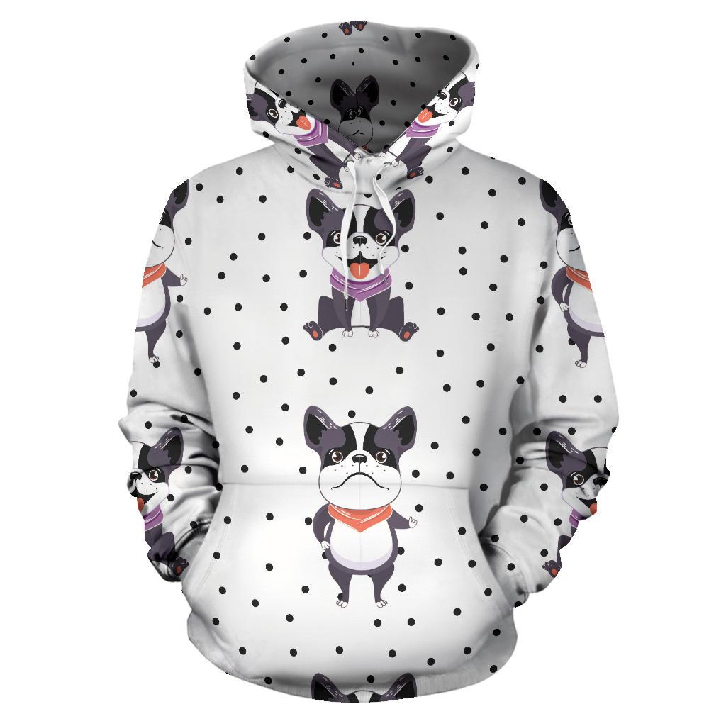 Cute Boston Terrier Pokka Dot Pattern Men Women Pullover Hoodie