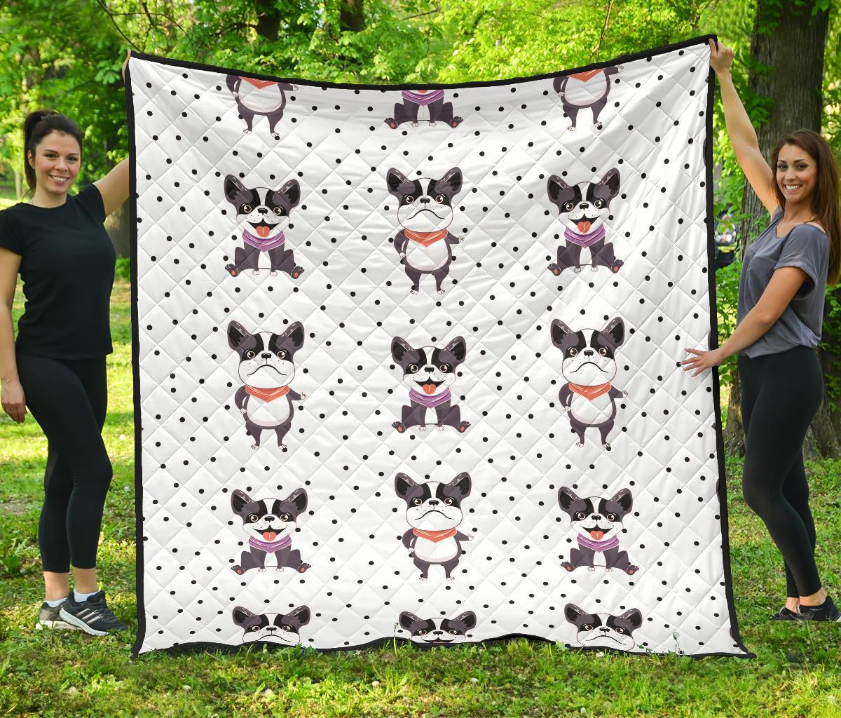 Cute Boston Terrier Pokka Dot Pattern Premium Quilt