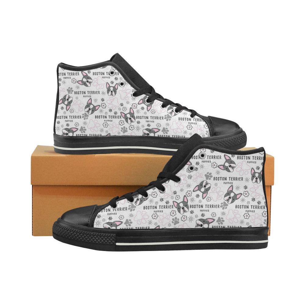 Boston Terrier Pattern Women’s High Top Shoes Black