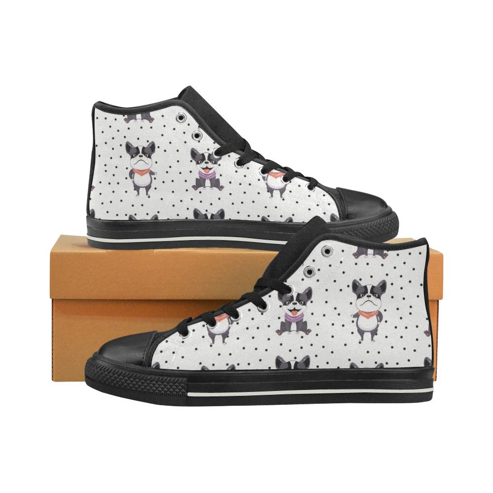 Cute Boston Terrier Pokka Dot Pattern Women’s High Top Shoes Black