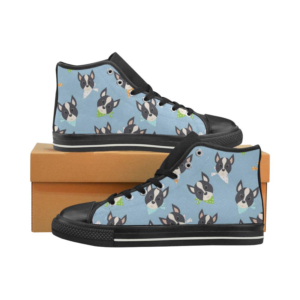 Cute Boston Terrier Pattern Men’s High Top Shoes Black