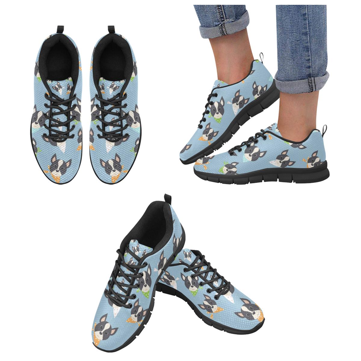 Cute Boston Terrier Pattern Women’s Sneakers Black