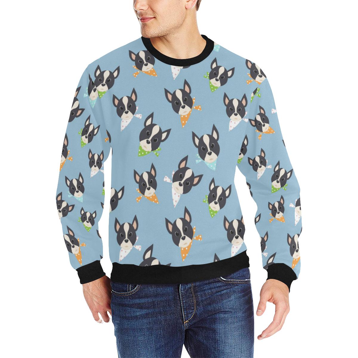 Cute Boston Terrier Pattern Men’s Crew Neck Sweatshirt