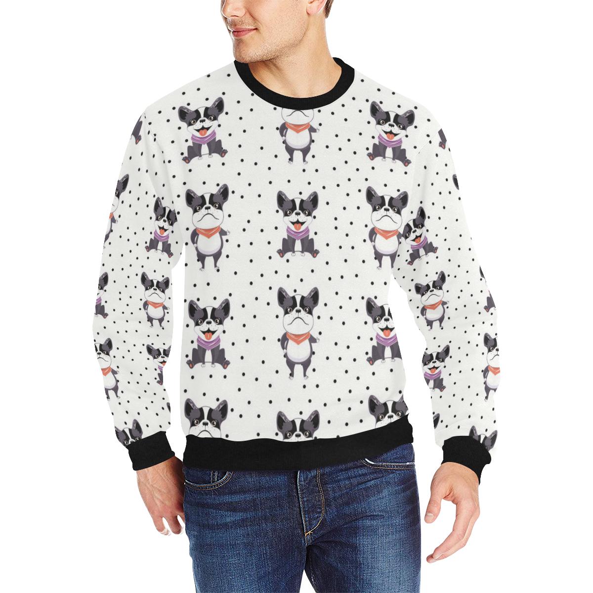 Cute Boston Terrier Pokka Dot Pattern Men’s Crew Neck Sweatshirt