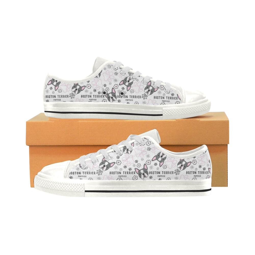 Boston Terrier Pattern Women’s Low Top Shoes White