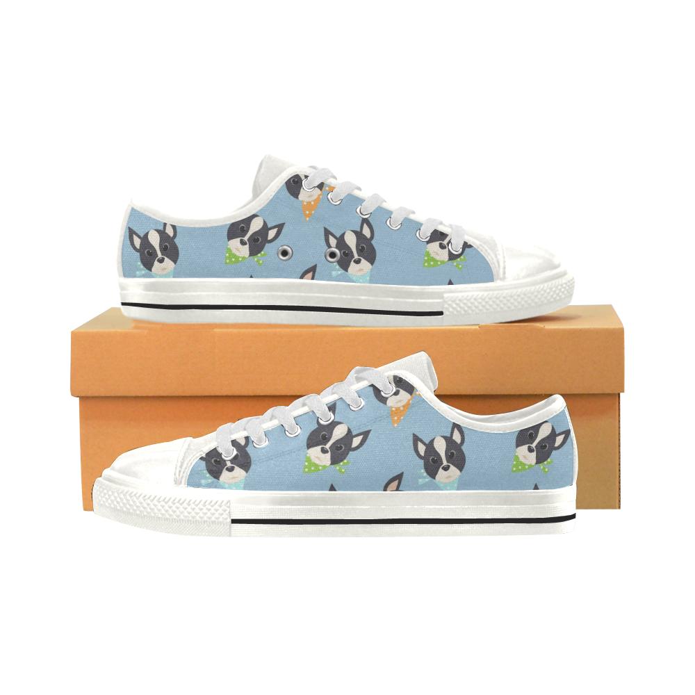 Cute Boston Terrier Pattern Women’s Low Top Shoes White