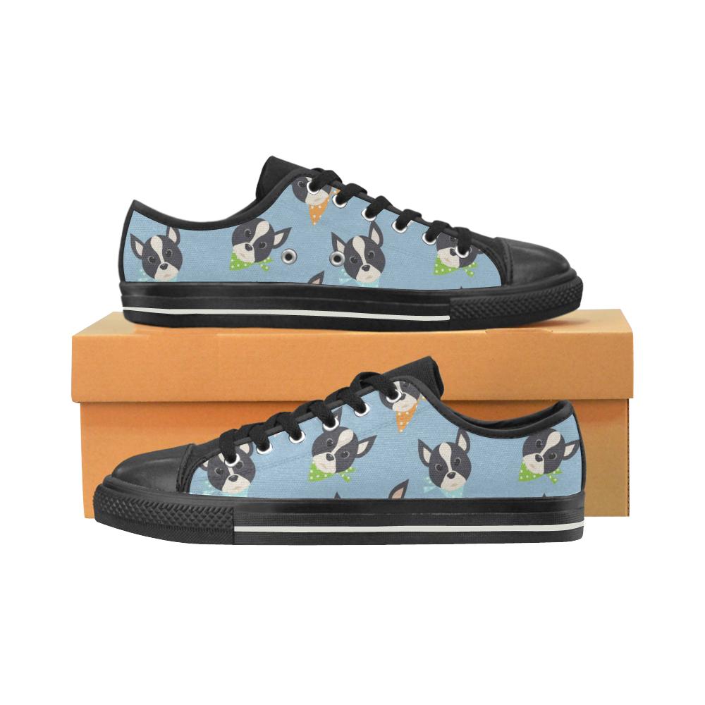 Cute Boston Terrier Pattern Men’s Low Top Shoes Black