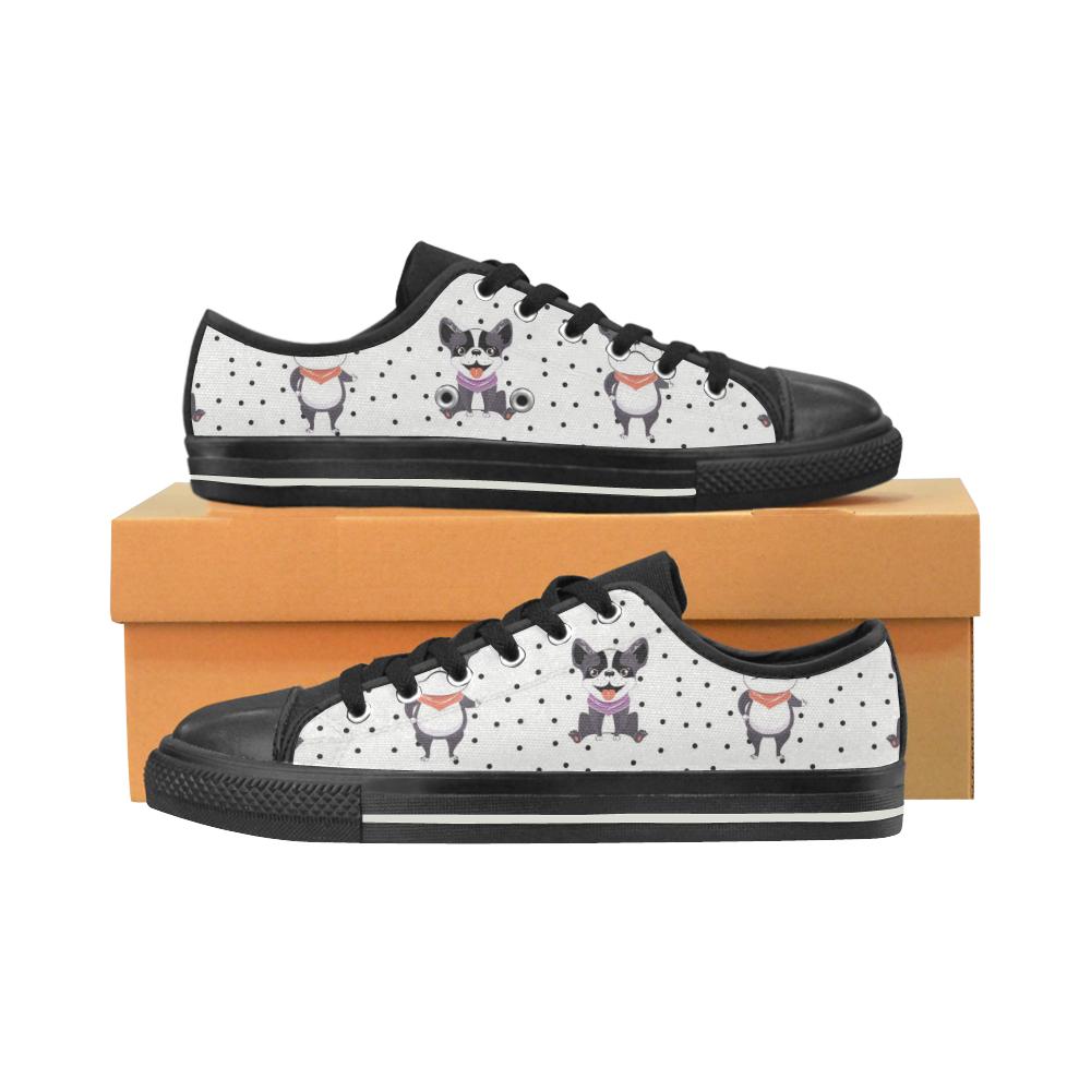 Cute Boston Terrier Pokka Dot Pattern Men’s Low Top Shoes Black