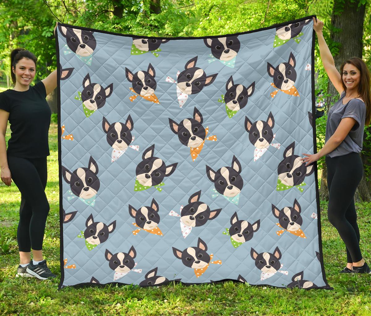 Cute Boston Terrier Pattern Premium Quilt