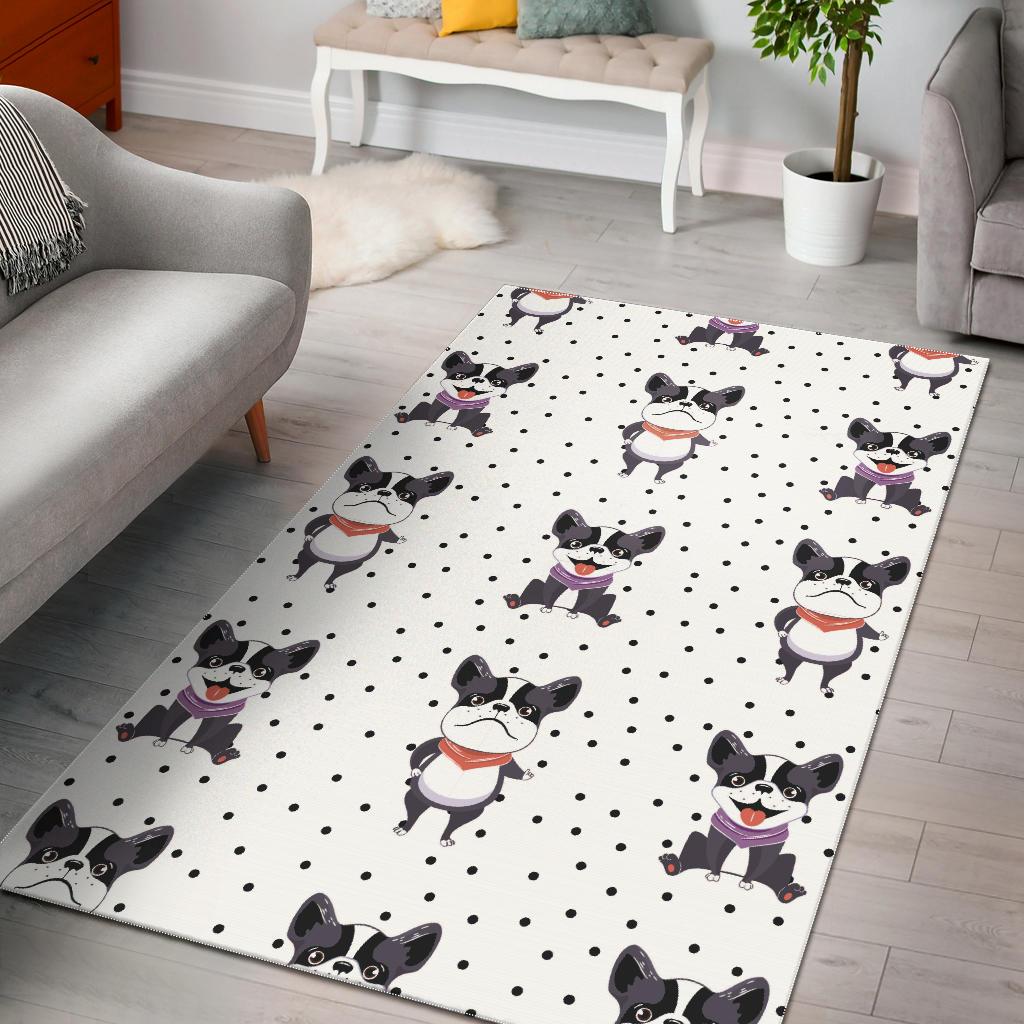 Cute Boston Terrier Pokka Dot Pattern Area Rug