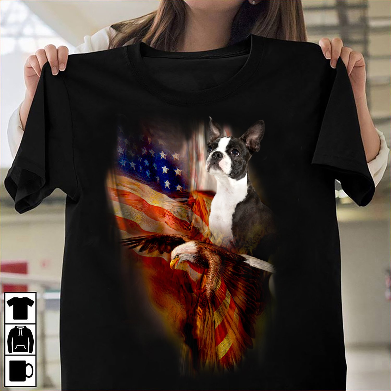 Boston Terrier And Eagle American Wings Independence day- Standard T-shirt Black S M L XL 2XL 3XL 4XL 5XL 2009