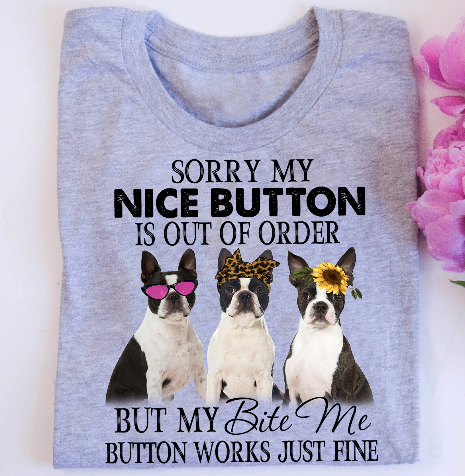 Boston Terrier Sorry My Nice Button Is Out Of Order But My Bite Me Button Work Just Fine – Standard T-shirt Smoke Grey S M L XL 2XL 3XL 4XL 5XL 2009