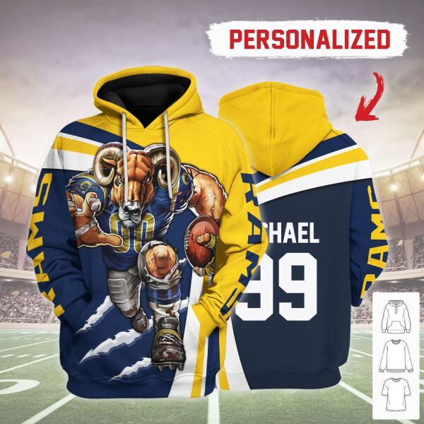 Gearhomies Personalized Unisex Tracksuit Hoodies Los Angeles Rams Football Team 3D Apparel