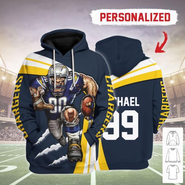 Gearhomies Personalized Unisex Tracksuit Hoodies Los Angeles Chargers Football Team 3D Apparel