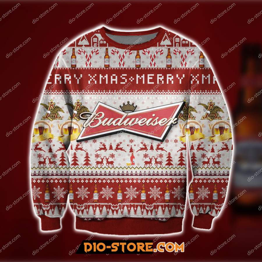 3D ALL OVER PRINT BUDWEISER BEER UGLY CHRISTMAS SWEATSHIRT