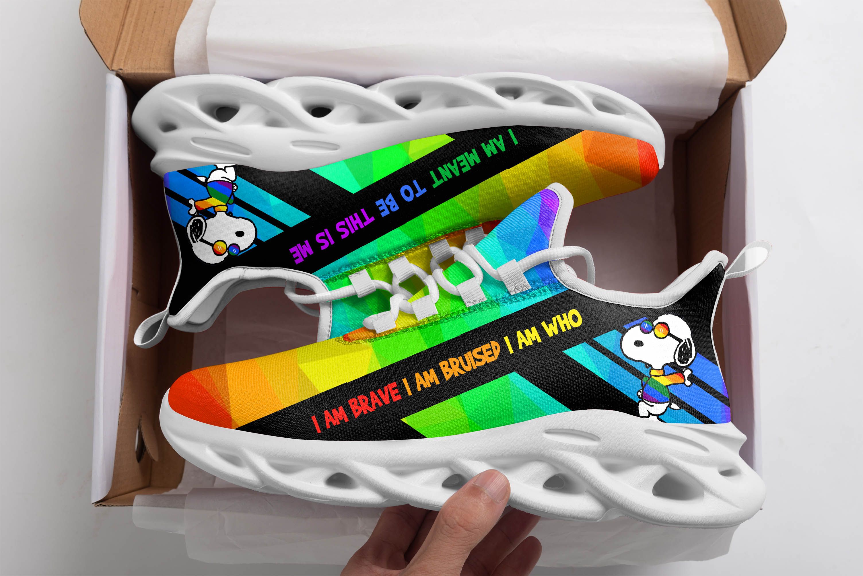 I Am Brave I Am Bruised I Am Who I Am Meant To Be This Is Me Snoopy Clunky Sneakers For Lgbt Community, Lesbian, Gay, Queer, Lgbt Pride Month