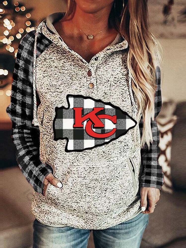 Black White Buffalo Plaids Kansas City Chiefs Splicing Hoodie 08