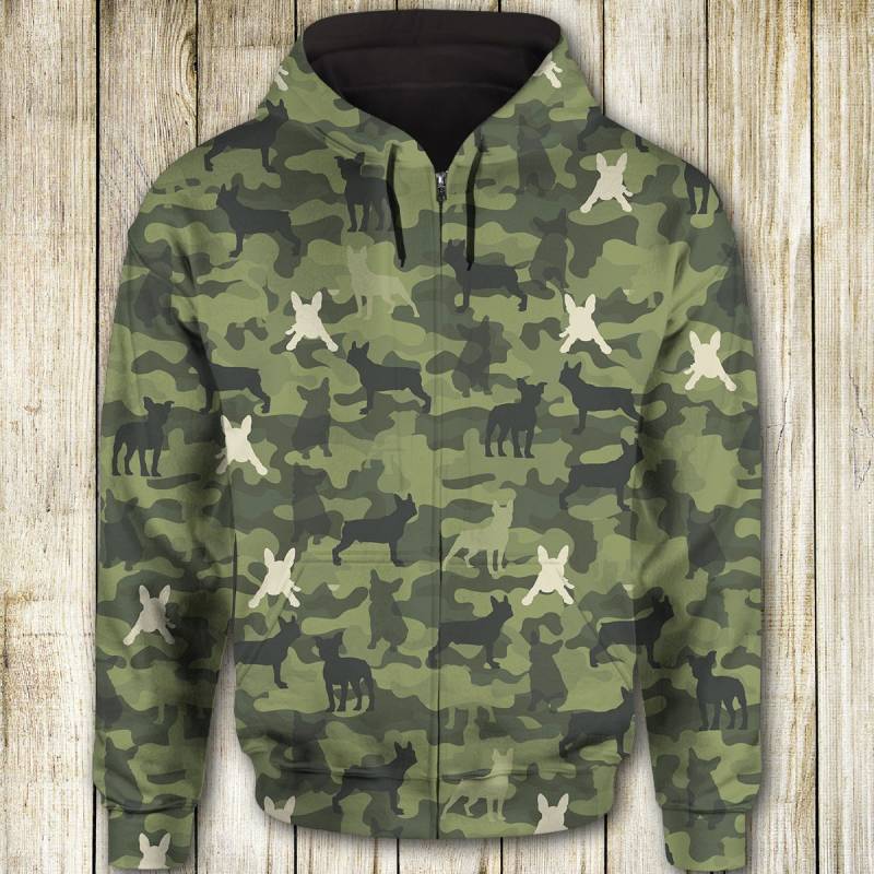 Boston Terrier Camo D405 – All Over Print Zip Hoodie