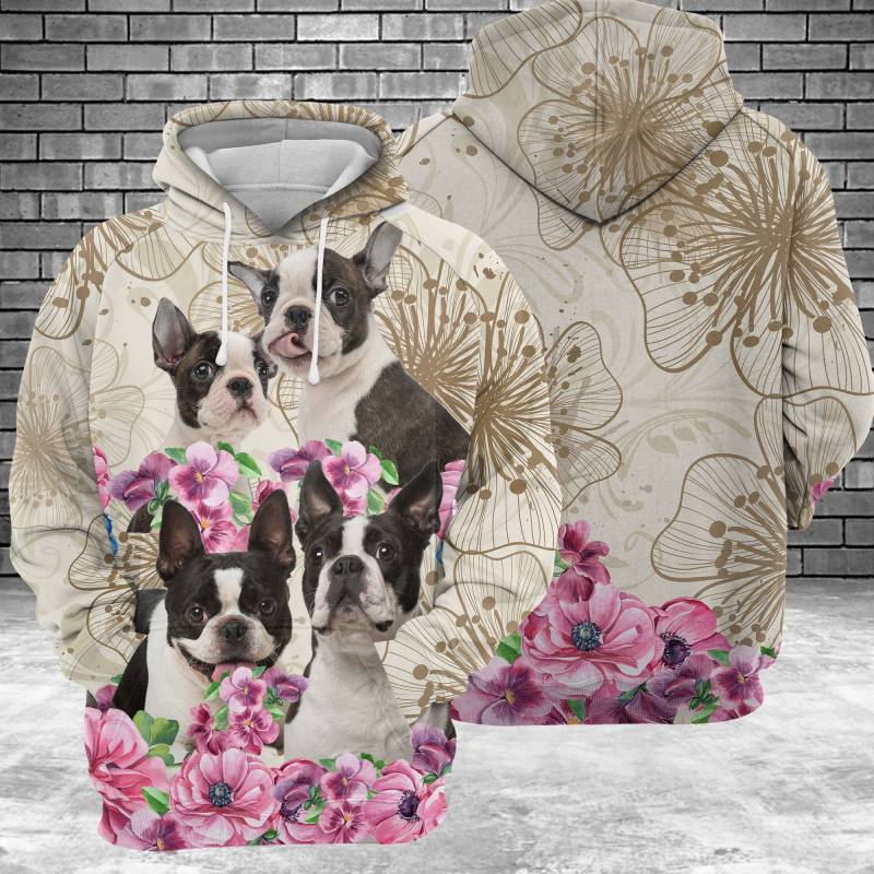 Boston Terrier Flower D1105 – All Over Print Unisex Hoodie