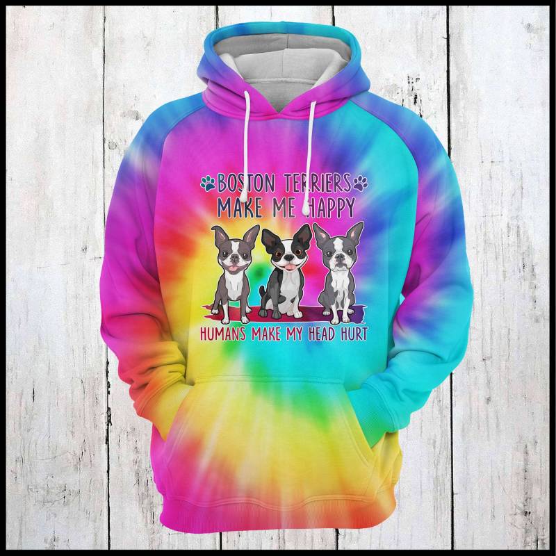 Boston Terrier Tie Dye T1405 – All Over Print Unisex Hoodie