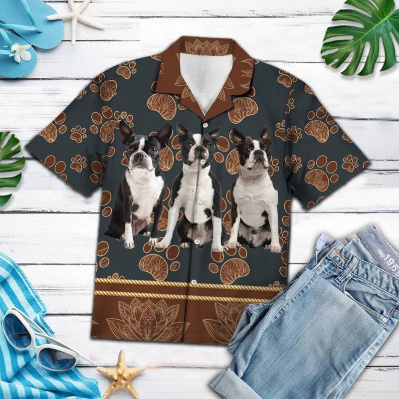 Boston Terrier Flower Paw H13815 – Hawaiian Shirt