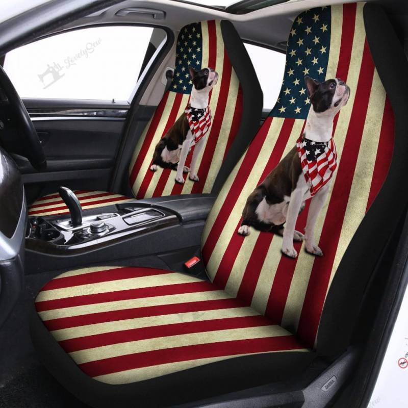 BIH0805 Boston Terriers American Flag Car Seat Covers