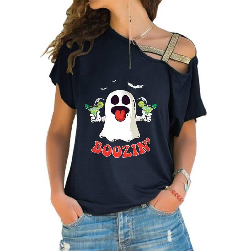 Boozin’ Ghost funny Cross-Shoulder T shirt