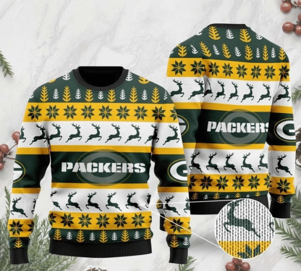 Green Bay Packers Deer Pattern Christmas Sweater 100% Wool Material TN041110