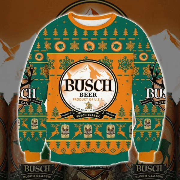 Busch Beer 3D All Over Printed 100% Wool Material Sweater HN041114