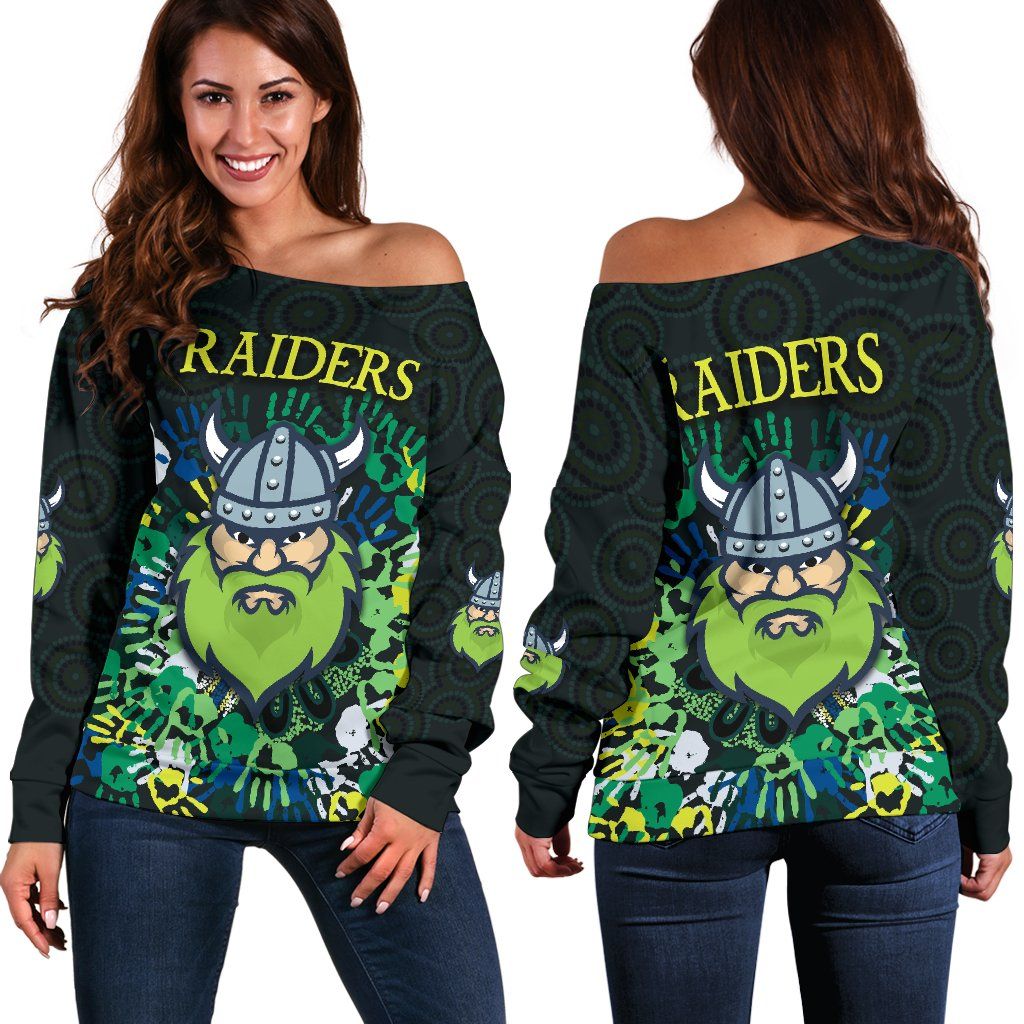 Canberra Women Off Shoulder Sweater Raiders Viking Simple Indigenous K8