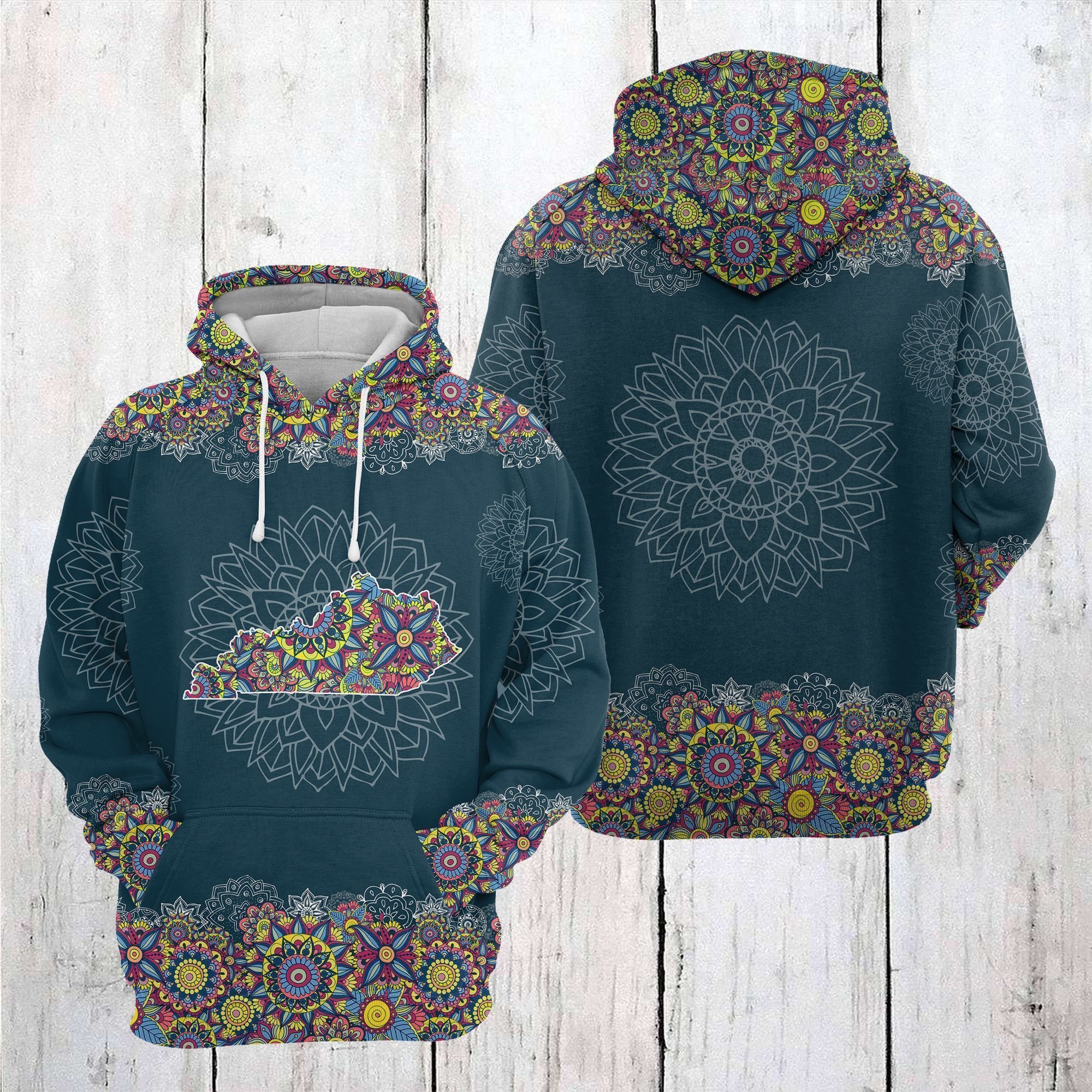 Kentucky Mandala Teal Unique Design 3D Printed Sublimation Hoodie Hooded Sweatshirt Comfy Soft And Warm For Men Women S to 5XL CTC1701686